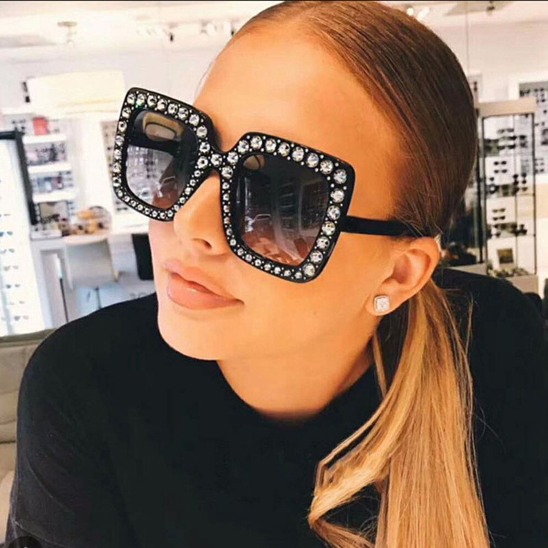 Sunglasses Multicolor Square Imitation Diamond Frame UV Protection Shades