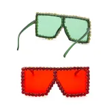 Sunglasses Square And Diamond Decorate Frame UV Protection Shades
