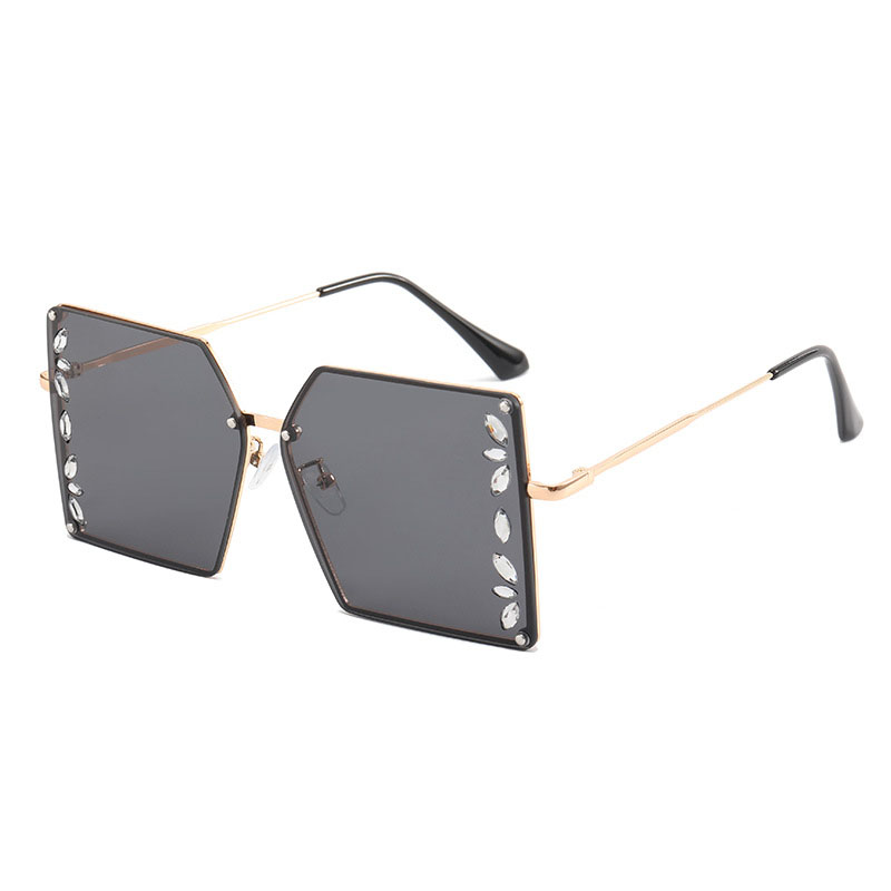 Sunglasses Multicolor Square And Diamond Decorate Lens Metal Frame UV Protection Shades