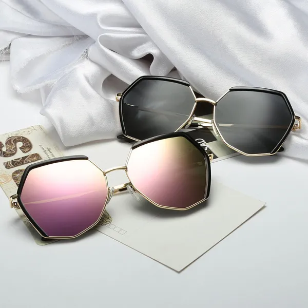 Sunglasses Multicolor Plastic Metal Frame Oversized Polygon Lens Shades
