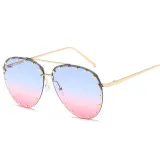 Sunglasses Multicolor Rimless Oversized Double Bridge Studded Lens Rivet Eyewear
