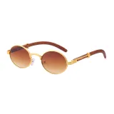 Sunglasses Fashion Round Wood Glasses Legs Tinted Lens Vintage Frame Eyewear