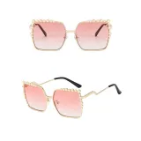 Sunglasses Multicolor Square Pearl Embellish Frame And Curve Sunglasses Legs