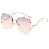 Sunglasses Metal Irregular Butterfly Shape Rimless Lens Wave Shape Arm Eyewear