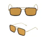 Sunglasses UV Protection Square Tinted Lens Vintage Double Bridge Frame Eyewear