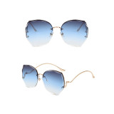Sunglasses Metal Irregular Butterfly Shape Rimless Lens Wave Shape Arm Eyewear