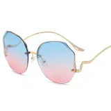 Sunglasses Metal Irregular Rimless Lens Wave Shape Arm Shades