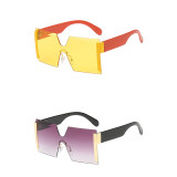 Sunglasses Multicolor Square Integrated Oversized Vintage Flat Top Frameless