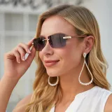 Sunglasses Square Imitate Wood Glasses Legs Tinted Lens Vintage Frameless Eyewear