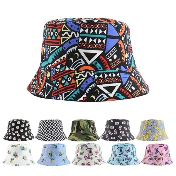 Double-Side Reversible Sunhat Pattern Bucket Cap