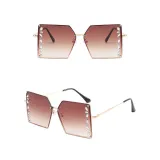 Sunglasses Multicolor Square And Diamond Decorate Lens Metal Frame UV Protection Shades