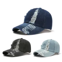 UV Protection Washed Cowboy Denim Hole Baseball Cap