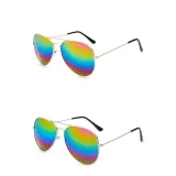 Sunglasses Multicolor Round Bottom Oversized Aviator Sunglasses Retro Flat Top With Metal Frame