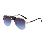 Sunglasses Leather Bridge Retro Round Lens Aviator Mirrored Eyewear