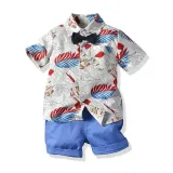 Toddler Kids Boys Print Beach T-shirts and Short Two-Piece Outfit