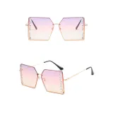 Sunglasses Multicolor Square And Diamond Decorate Lens Metal Frame UV Protection Shades