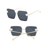 Sunglasses Multicolor Square Pearl Embellish Half Frame Retro Shades