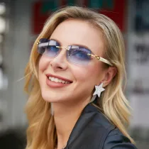 Sunglasses Fashion Square Marbling Glasses Legs Tinted Lens Vintage Rimless Eyewear