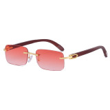 Sunglasses Fashion Square Wood Glasses Legs Tinted Lens Vintage Rimless Eyewear