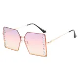Sunglasses Multicolor Square And Diamond Decorate Lens Metal Frame UV Protection Shades