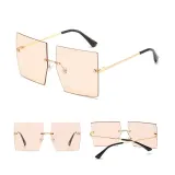 Sunglasses Gradual Square Cutting Lens Frameless UV Protection Retro Shades