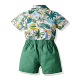 Toddler Kids Boys Print Beach Suit T-shirts and Short Two-Piece Outfit