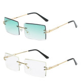 Sunglasses UV Protection Fashion Square Tinted Lens Vintage Rimless Eyewear