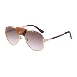 Sunglasses Leather Bridge Retro Round Lens Aviator Mirrored Eyewear