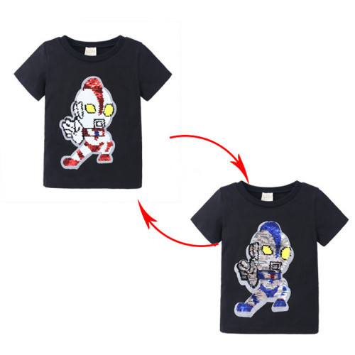 Kids Boys Flip Switchable Ultraman Printed Short Sleeve T-shirts