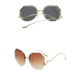 Sunglasses Metal Irregular Rimless Lens Wave Shape Arm Shades