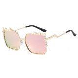 Sunglasses Multicolor Square Pearl Embellish Frame And Curve Sunglasses Legs