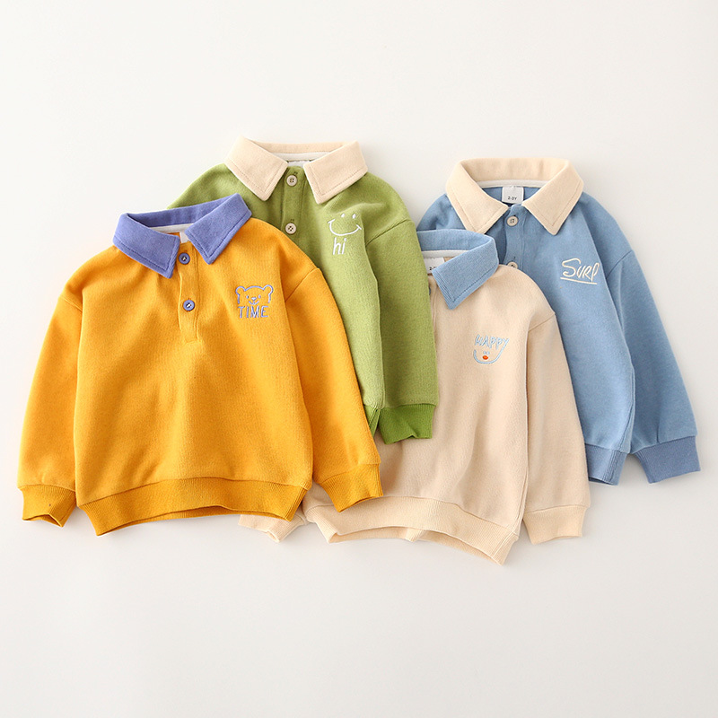 Toddler Kids Boys Cartoon Solid color Long Sleeve Pull Collar Sweater