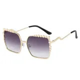 Sunglasses Multicolor Square Pearl Embellish Frame And Curve Sunglasses Legs