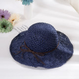 Women Handmad Straw Sunhat Wide Brim Beach Hollow Hat-A