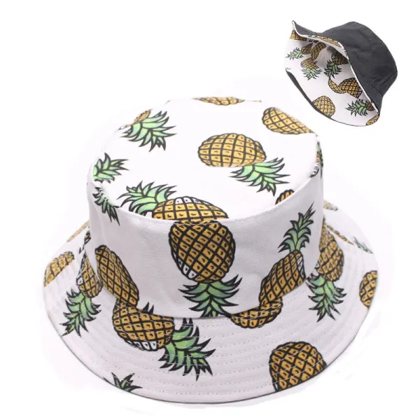 Double-Sided Reversible Sunhat Fruit Pineapple & Banana Bucket Cap