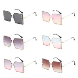 Sunglasses Multicolor Square And Diamond Decorate Lens Metal Frame UV Protection Shades