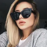 Sunglasses Trendy Cateye Round Bottom Oversized UV Protection Vintage With Frame Shades