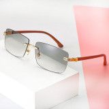 Sunglasses Square Imitate Wood Glasses Legs Tinted Lens Vintage Frameless Eyewear