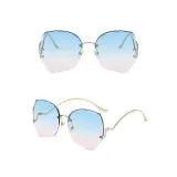 Sunglasses Metal Irregular Butterfly Shape Rimless Lens Wave Shape Arm Eyewear