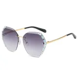 Sunglasses Multicolor Polygonal Cutting And Diamond Lens Frameless UV Protection Shades