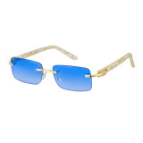 Sunglasses Fashion Square Marbling Glasses Legs Tinted Lens Vintage Rimless Eyewear