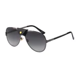 Sunglasses Leather Bridge Retro Round Lens Aviator Mirrored Eyewear