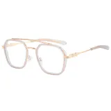 Sunglasses Trapezoid Double Bridge Transparent Lens Unique Design Frame Eyewear