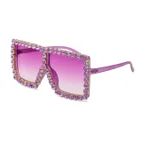 Sunglasses Square And Diamond Decorate Frame UV Protection Shades