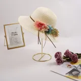 Women Flowers Straw Sunhat Beach Wide Brim Bucket Hat