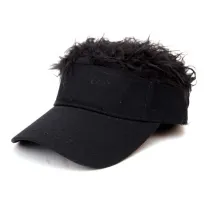Pure Black Funny Peaked Cap Wig Baseball Cap