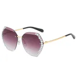 Sunglasses Multicolor Polygonal Cutting And Diamond Lens Frameless UV Protection Shades