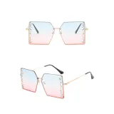 Sunglasses Multicolor Square And Diamond Decorate Lens Metal Frame UV Protection Shades