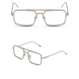 Sunglasses UV Protection Square Tinted Lens Vintage Double Bridge Frame Eyewear