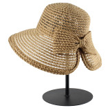 Foldable Wide Brim Floppy Top Bucket Hat Bow Straw Sunhat